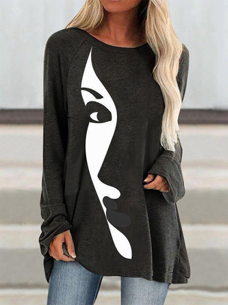 Printed Crew Neck Casual Long Sleeve Tunic T-Shirt