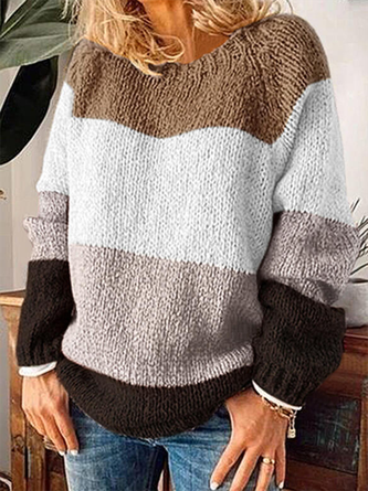Color-block Crew Neck Long Sleeve Casual Sweater