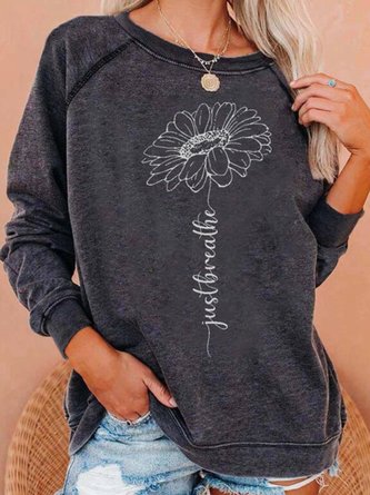 Long Sleeve Floral-Print Crew Neck Casual Sweatshirt