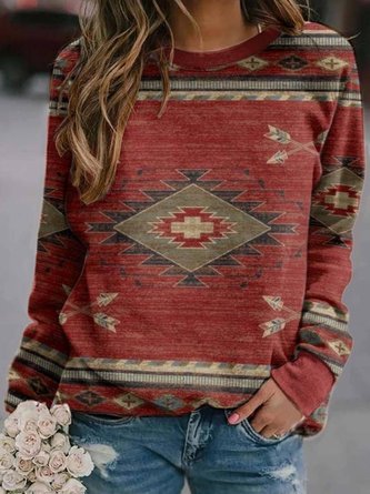 Printed Long Sleeve Round Neck Top