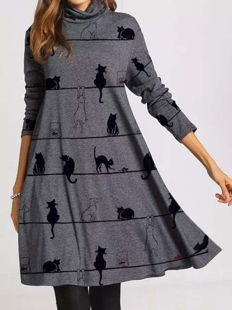 Printed Cowl Neck Casual Long Sleeve Dresses