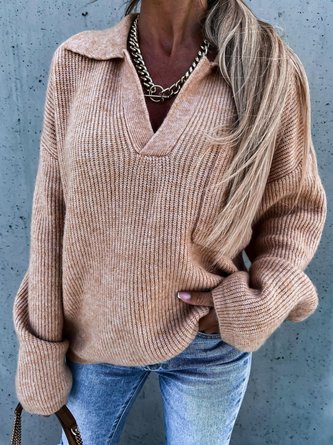 Casual Long Sleeve V-Neck Sweater