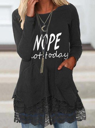 Black Letters Printed Lace Casual Tops