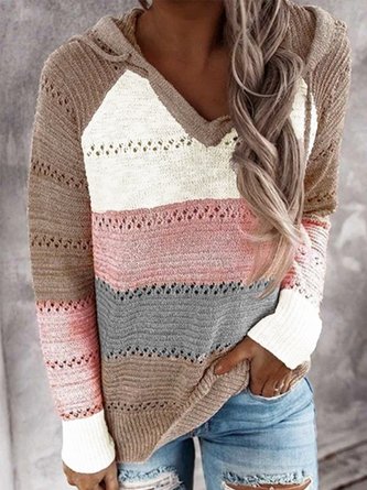 Patchwork Long Sleeve Hoodie Shirts & Tops