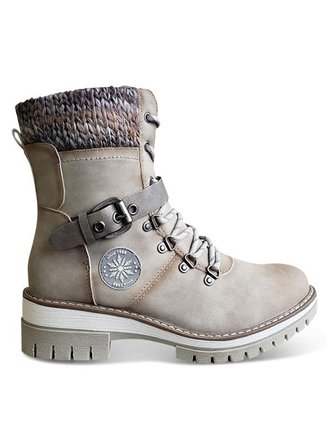 Christmas Wool Stitching PU Lace Buckle Middle Snow Boots