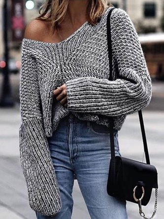 Acrylic Loose Elegant V Neck Sweater
