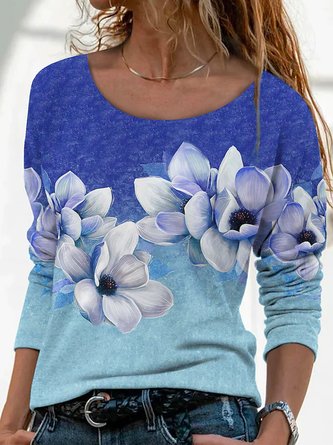 Casual Polyester Cotton Loose Floral Top