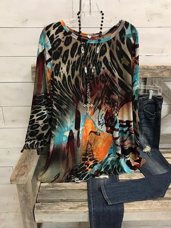 Loose Vacation Crew Neck Tunic Top