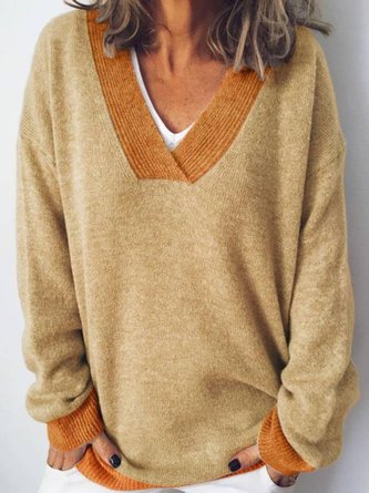 Casual Long Sleeve V Neck Tunic Sweater Knit Jumper