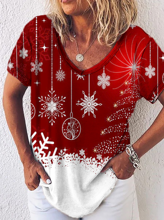 Christmas Printed Holiday Casual T-shirt