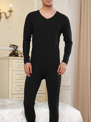 Men's V-neck Long-Sleeved Base Warming Sleepwear Suit