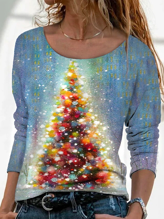 Plus size Christmas Printed Crew Neck Casual T-shirt