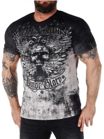 Men's Retro Skull Pattern Casual Short-sleeved T-shirt