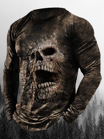 Men's Retro Skull Pattern Casual Long-sleeved T-shirt