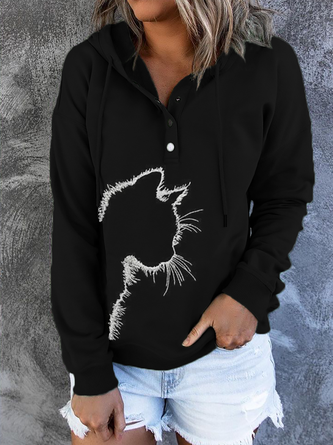 Cat Printed Hoodies Tunic Sweatshirt