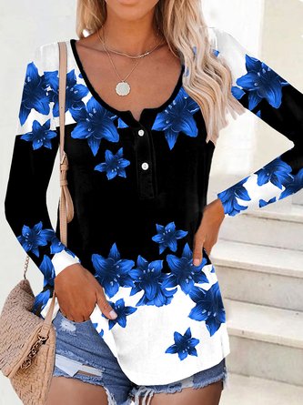 Crew Neck Floral Casual Tunic T-Shirt
