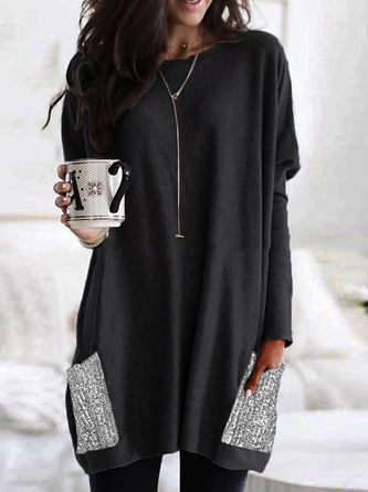 Sequins Holiday Casual Knitting Tunic Dress