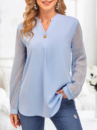 Casual Long Sleeve V Neck Plus Size Tops