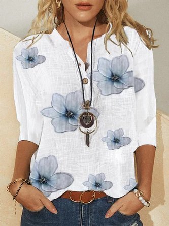 Women's Floral Half Sleeve V Neck Casual Blouses