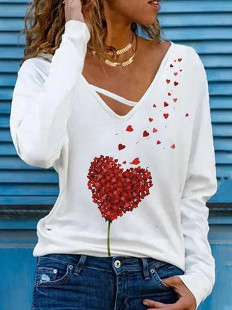 Casual Cotton Blends heart shirt & Tunic Top
