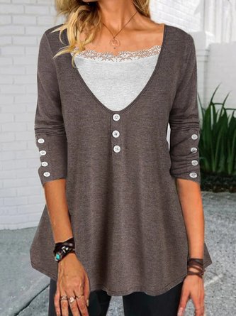 Casual Lace Long Sleeve V Neck Daily Shirts & Tops
