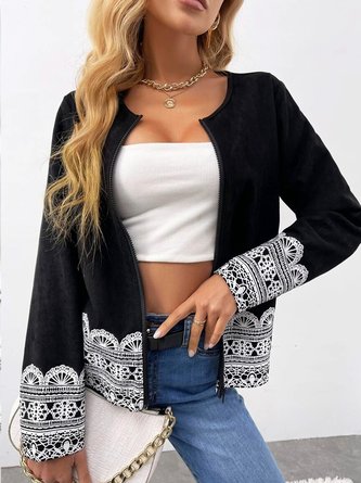 Casual Collarless Paisley Outerwear
