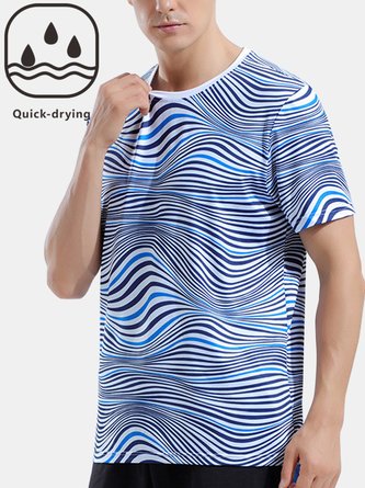 Men's Quick Dry Breathable Striped Printed Round Neck Short Sleeve Tee