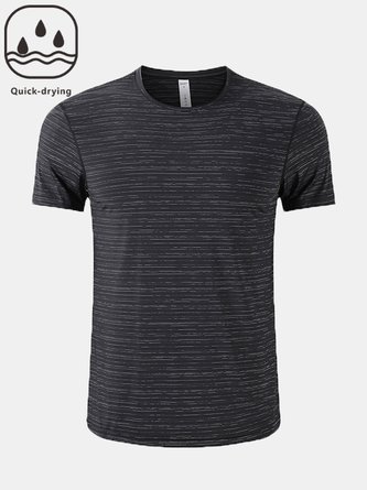 Men's Quick Dry Breathable Ice Cool Pinstripe Round Neck Short Sleeve Tee
