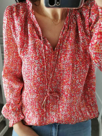 V Neck Loose Floral Casual Blouse