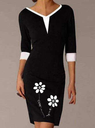 Regular Fit Color Block Elegant Short Sleeve Knit Dress