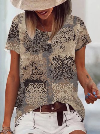 Casual Geometric Printed Round Neck Loose shirt & Top