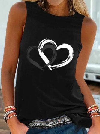 Casual Heart Sleeveless Round Neck Printed Tank Top Top Vests