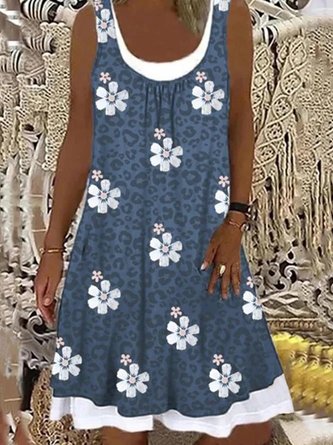 Floral Casual Patchwork Loosen Sleeveless A-line Dress