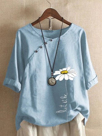 Cotton Round Neck Long Sleeve Tops