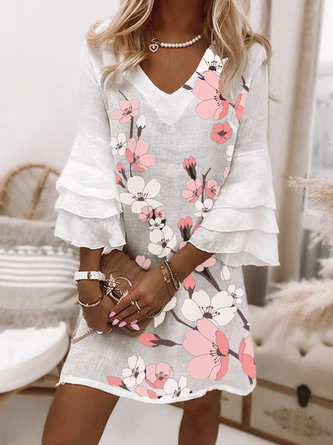 Casual Floral Long Sleeve Woven Dress