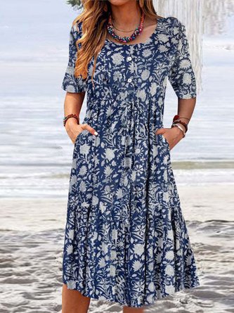 Floral Casual Short Sleeve Knit Dress