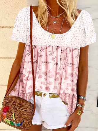 Plus size Floral Vacation Short Sleeve Tops
