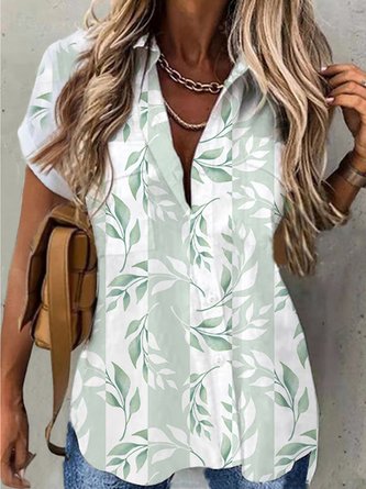 Women's Holiday Weekend Floral Tunic Blouse Shirt Floral short Sleeve Print Shirt Collar Casual Streetwear Top Tunic Blouse