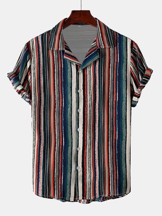 Resort Shirt Collar Short Sleeve Striped Shirt