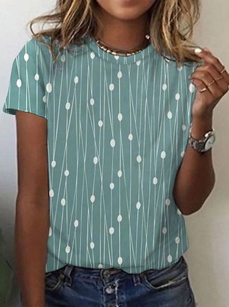 Women's Casual Holiday Weekend Floral Painting T shirt Tee polka dots Short Sleeve Print Geometric Round Neck Basic Top
