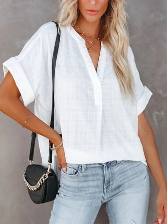 Casual Short sleeve Stand Collar Plus Size Blouses
