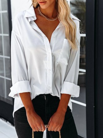Casual Long Sleeve Shirt Collar Plus Size Blouses