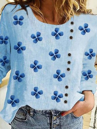 Floral Casual Buttoned Loosen Long Sleeve Tops