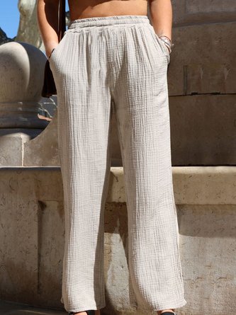 Cotton and Linen Style Loosen Solid Casual Pants