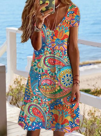 Women's Shift Dress Short Dress Short Sleeve Floral Print? Summer V Neck Stylish Casual Vacation