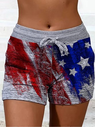 Women's American Festivals Stars Print Shorts Loosen Sporty Sweatpants