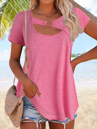 Women's Vacation Daily  Solid Loosen Asymmetrical U-Neck Short Sleeve Tunic T-Shirt