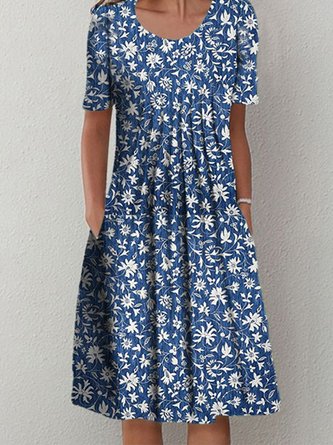 Floral Round Neck Casual Dress