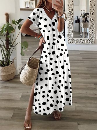 Polka Dots Short Sleeve V Neck Plus Size Casual Dresses