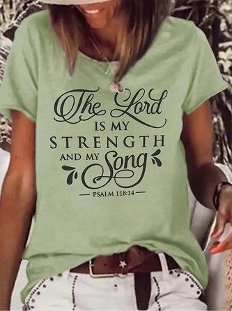 Women's Daily Weekend THE LORD IS MY STRENGTH Letter Printed Loose Casual Crew Neck T-Shirt